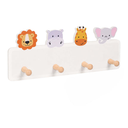 Cuier pentru haine pentru copii cu 4 cârlige, 15 x 38 cm, MDF și pin