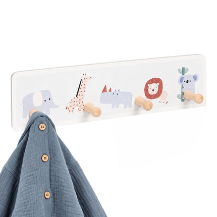Cuier pentru haine pentru copii cu 4 cârlige, MDF și pin, 10x38 cm