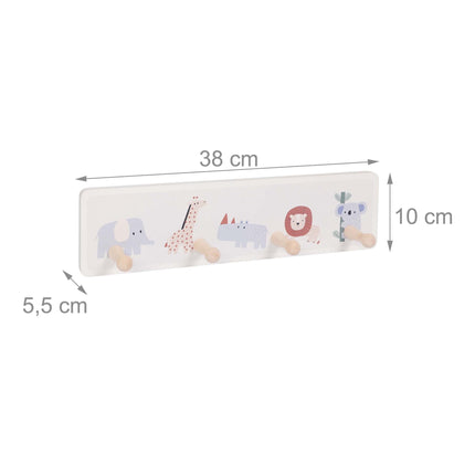 Cuier pentru haine pentru copii cu 4 cârlige, MDF și pin, 10x38 cm