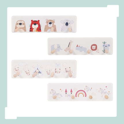Cuier pentru haine pentru copii cu 4 cârlige, MDF și pin, 10x38 cm