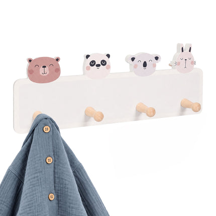 Cuier pentru haine pentru copii cu 4 cârlige, MDF și pin, 15x38 cm