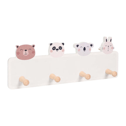Cuier pentru haine pentru copii cu 4 cârlige, MDF și pin, 15x38 cm