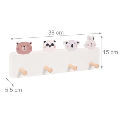 Cuier pentru haine pentru copii cu 4 cârlige, MDF și pin, 15x38 cm