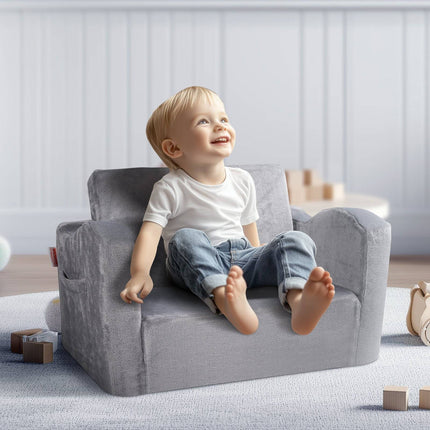 Kids Convertible Fold-Out Sofa Bed Chair, Gray