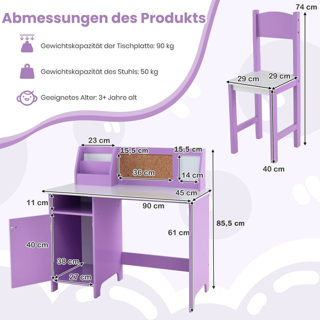 Set birou și scaun pentru copii cu spațiu de depozitare, lemn violet