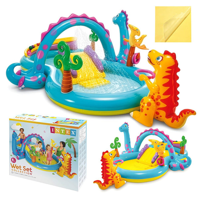 Loc de joacă acvatic Dinoland pentru copii cu tobogan și fântână
