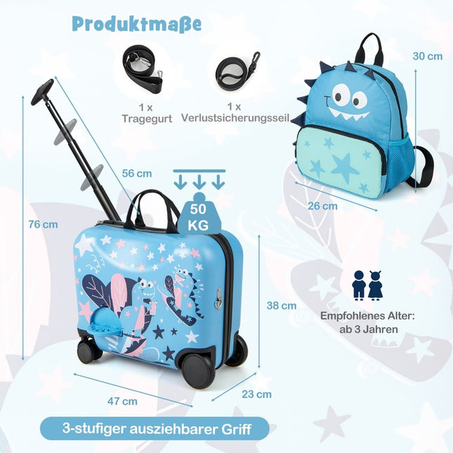 Set de bagaje cu rucsac pentru copii, cu tematică de dinozauri, 30 cm + 45 cm