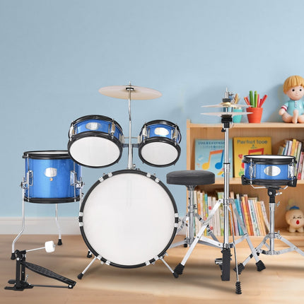 Kids Drum Set, 5-Piece 14-Inch Kit With Throne, Blue