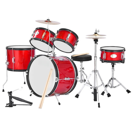 Kids Drum Set, 5-Piece 16-Inch Kit with Throne, Sticks, Red
