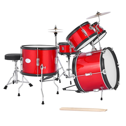 Kids Drum Set, 5-Piece 16-Inch Kit with Throne, Sticks, Red