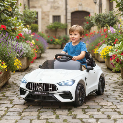 Mașinuță electrică pentru copii, Mercedes Design, 12V, Telecomandă, LED, Alb