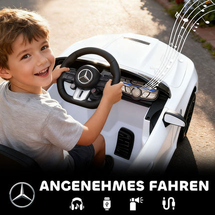 Mașinuță electrică pentru copii, Mercedes Design, 12V, Telecomandă, LED, Alb