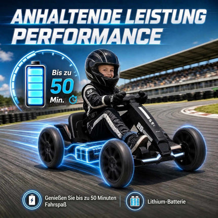 Kids Electric Go-Kart 12V with 2 Motors and Soft Start, Black, LED Headlights