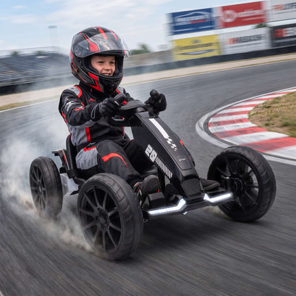 Kids Electric Go-Kart 12V with 2 Motors and Soft Start, Black, LED Headlights