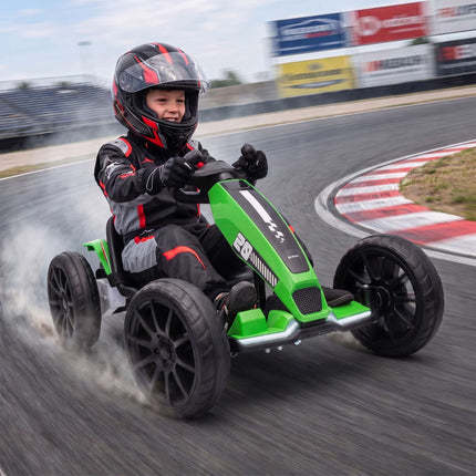 Kids Electric Go-Kart 12V with 2 Motors and Soft Start, Green, LED Headlights