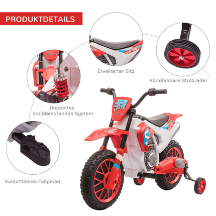 Motocicletă electrică pentru copii, roșie/albă, timp de mers de 45 de minute