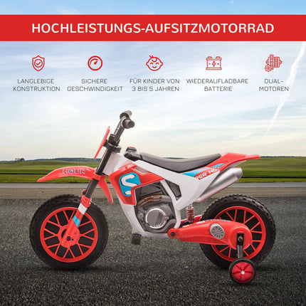 Motocicletă electrică pentru copii, roșie/albă, timp de mers de 45 de minute
