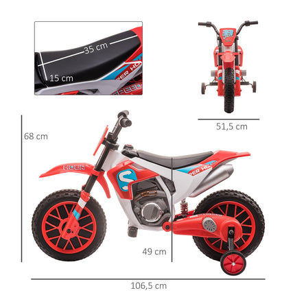 Motocicletă electrică pentru copii, roșie/albă, timp de mers de 45 de minute