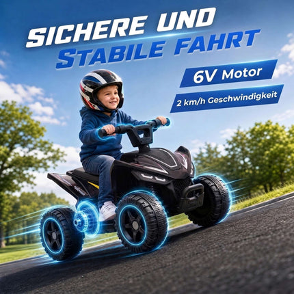 Kids Electric Quad 6V with Lithium Battery, Button Control, Black, 18-48 Months