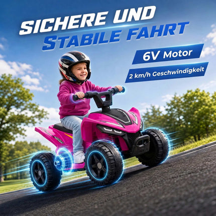 Kids Electric Quad 6V with Lithium Battery, Button Control, Pink, 18-48 Months