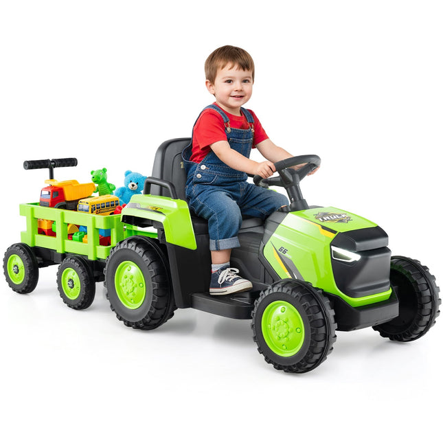Tractor electric pentru copii cu remorcă detașabilă, telecomandă