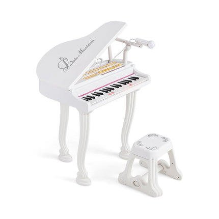 Tastatură electronică pentru copii cu 37 de taste și scaun, albă