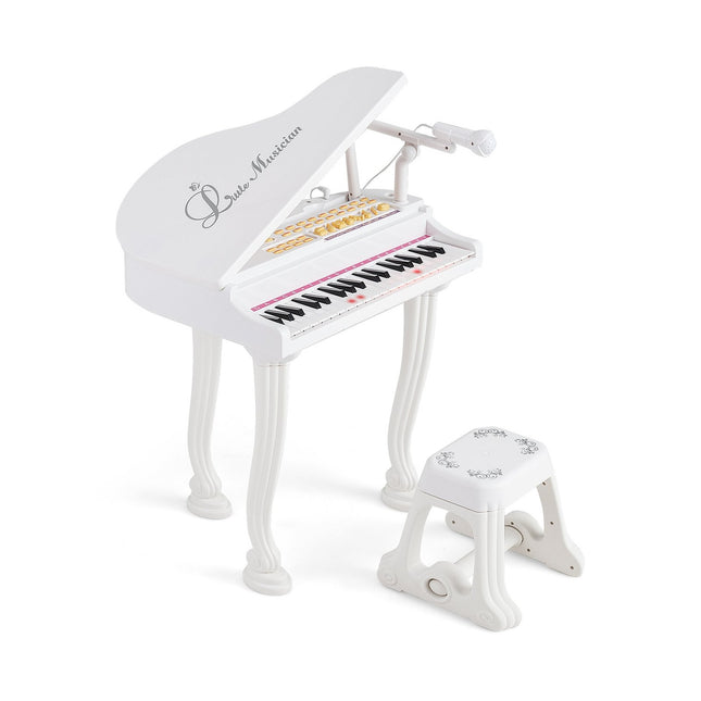 Tastatură electronică pentru copii cu 37 de taste și scaun, albă
