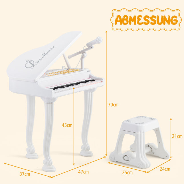 Tastatură electronică pentru copii cu 37 de taste și scaun, albă