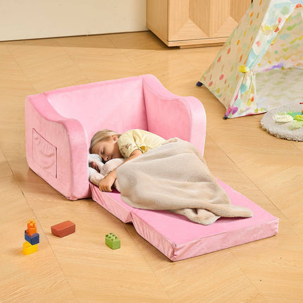 Kids Fold-Out Sofa, 2-in-1 Toddler Lounger, Pink
