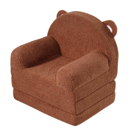 Kids Fold-Out Sofa Chair Bed, Washable Cover, Brown