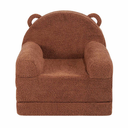 Kids Fold-Out Sofa Chair Bed, Washable Cover, Brown