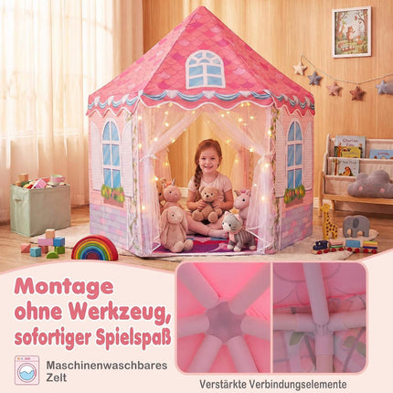 Cort de joacă hexagonal pentru copii cu saltea de dans – roz