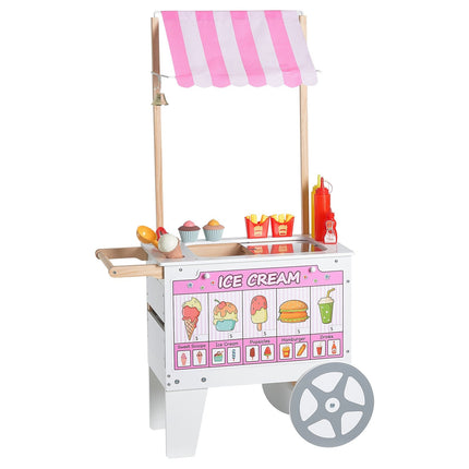 Kids Ice Cream Cart, Wooden Pretend Play Set, 25-Piece