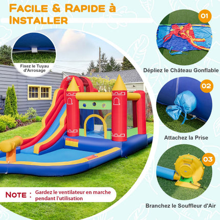 Parc acvatic gonflabil pentru copii, piscină cu tobogan, suflantă