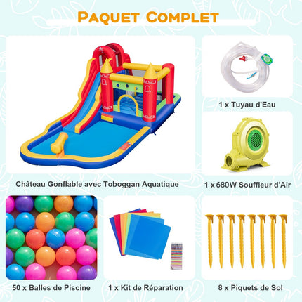 Parc acvatic gonflabil pentru copii, piscină cu tobogan, suflantă