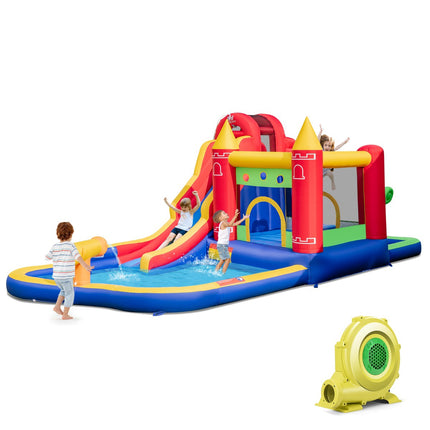 Parc acvatic gonflabil pentru copii, piscină cu tobogan, suflantă