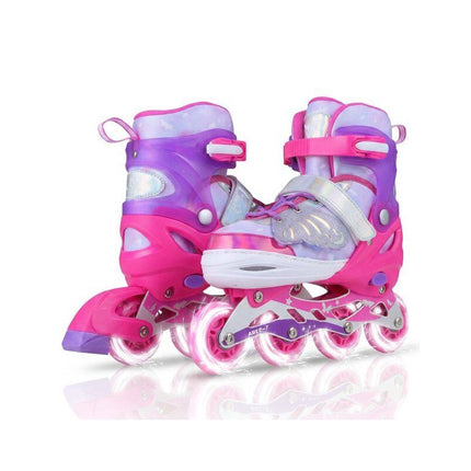 Kids Inline Skates Adjustable 4 Sizes with Light-Up Wheels, Pink, Size L 38-41