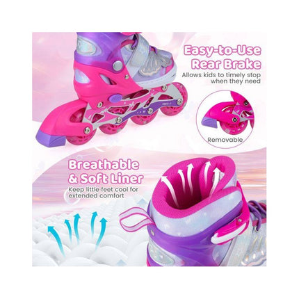 Kids Inline Skates Adjustable 4 Sizes with Light-Up Wheels, Pink, Size L 38-41