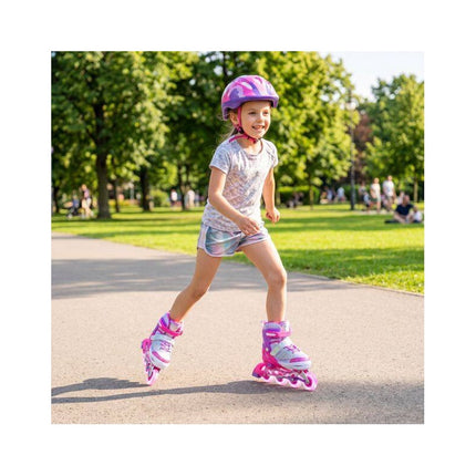 Kids Inline Skates Adjustable 4 Sizes with Light-Up Wheels, Pink, Size M 34-37