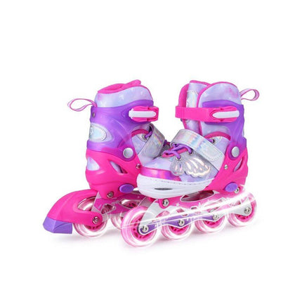 Kids Inline Skates Adjustable 4 Sizes with Light-Up Wheels, Pink, Size S 30-33