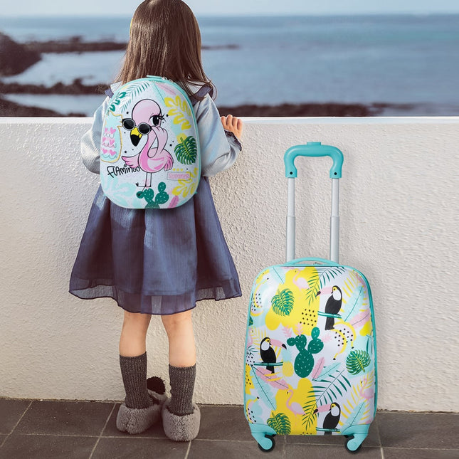 Set de bagaje pentru copii, model Flamingo, valiză și rucsac, albastru