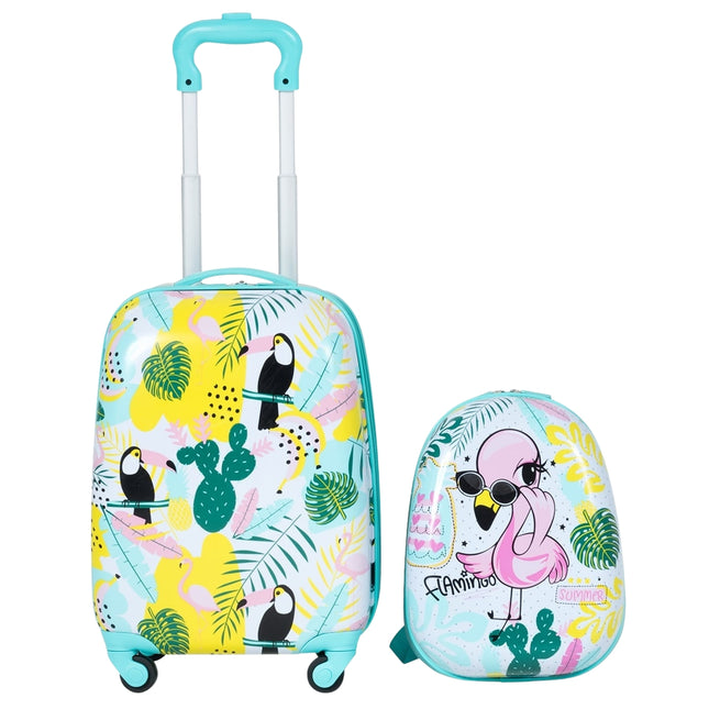 Set de bagaje pentru copii, model Flamingo, valiză și rucsac, albastru