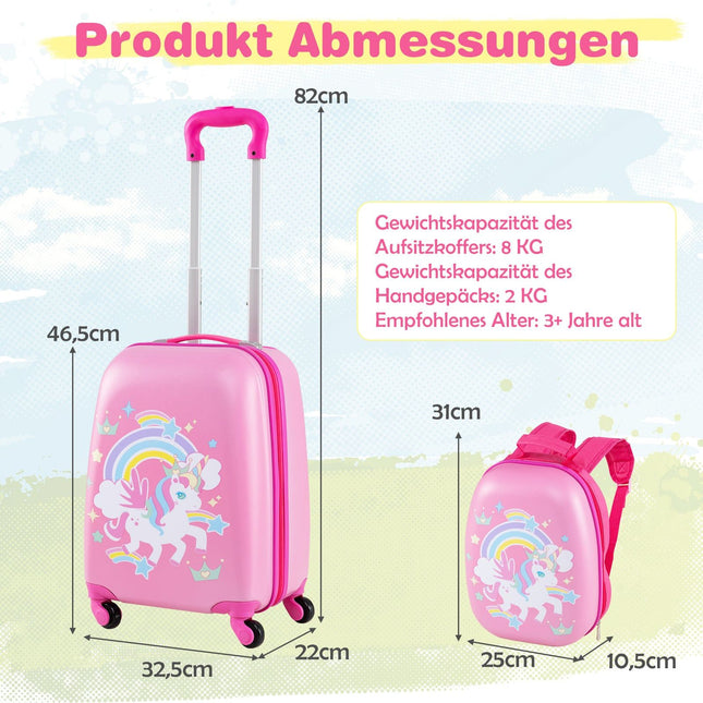 Set de bagaje pentru copii cu roți pivotante, unicorn roz