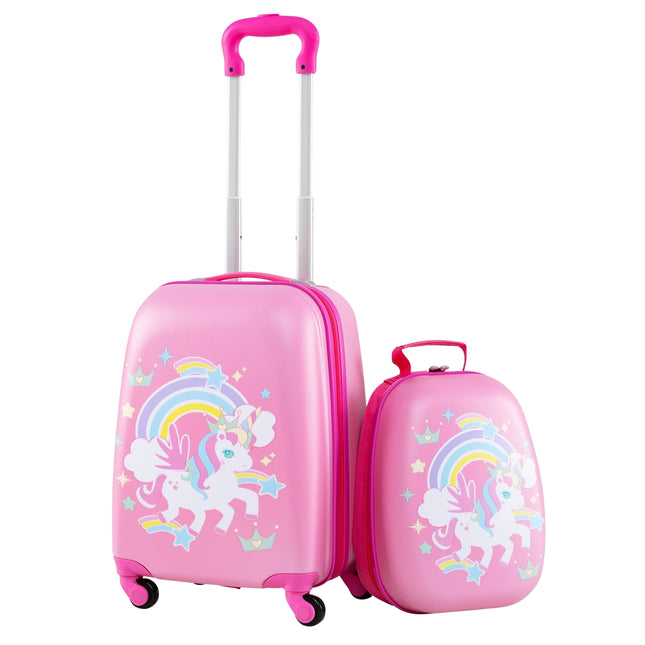 Set de bagaje pentru copii cu roți pivotante, unicorn roz
