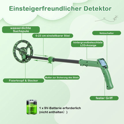 Detector de metale pentru copii, reglabil 62–85 cm, afișaj LCD