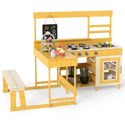 Bucătărie pentru copii din noroi pentru exterior cu masă de picnic – lemn de brad