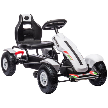 Kart cu pedale pentru copii, cu scaun reglabil și frână de mână, alb