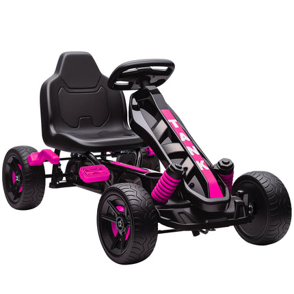 Kart cu pedale pentru copii cu frână, roți antiderapante, roz