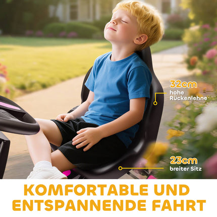 Kart cu pedale pentru copii cu frână, roți antiderapante, roz