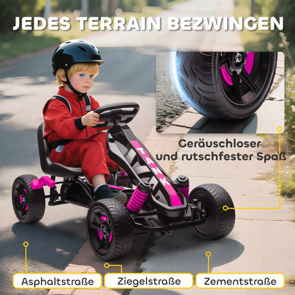 Kart cu pedale pentru copii cu frână, roți antiderapante, roz